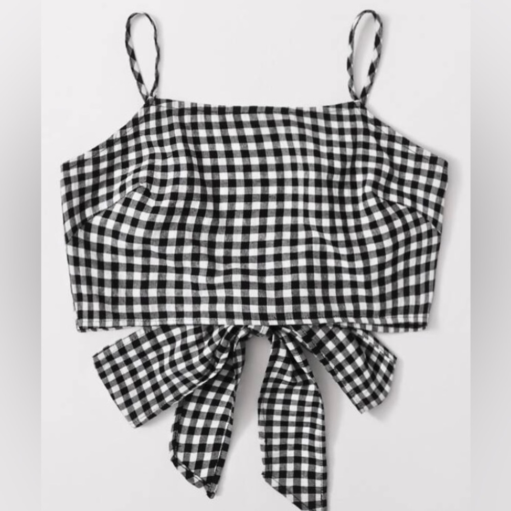 Cropped tie back gingham cami top